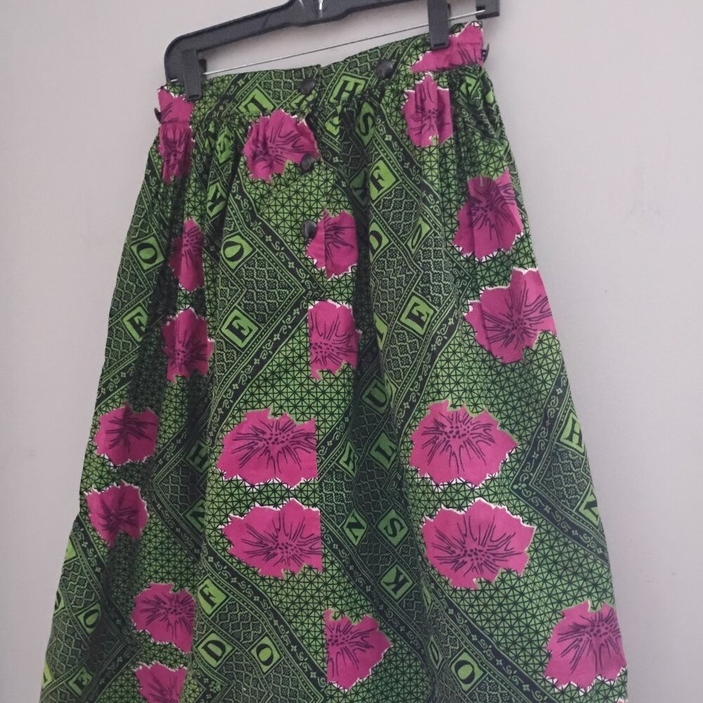 Vintage Ankara print Skirt, Green and Pink
